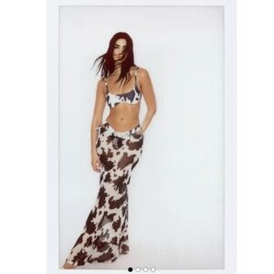 Swim Nasty Gal Cow Print Underwire Bikini & Mesh Maxi Skirt 3pc Western Cowgirl